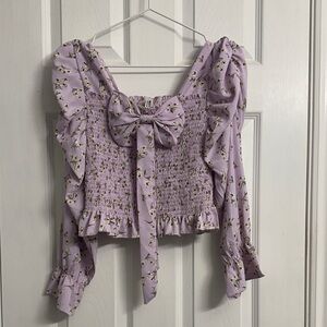 [御了承下さいませ Misfit] Floral Lavender Smocked Women's Blouse, Women’s M